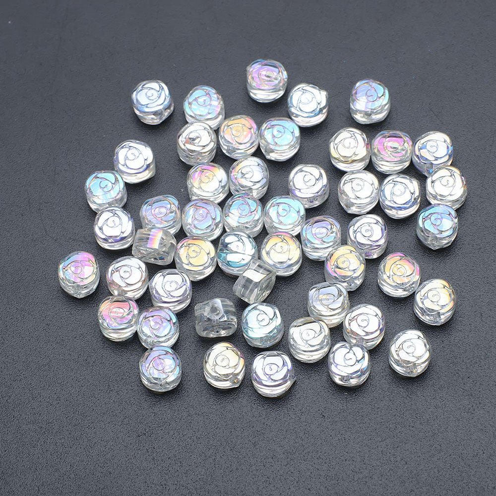 Electroplated Rose Glass Beads 6mm Small Etched Floral 50pcs 17