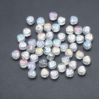 Electroplated Rose Glass Beads 6mm Small Etched Floral 50pcs 17
