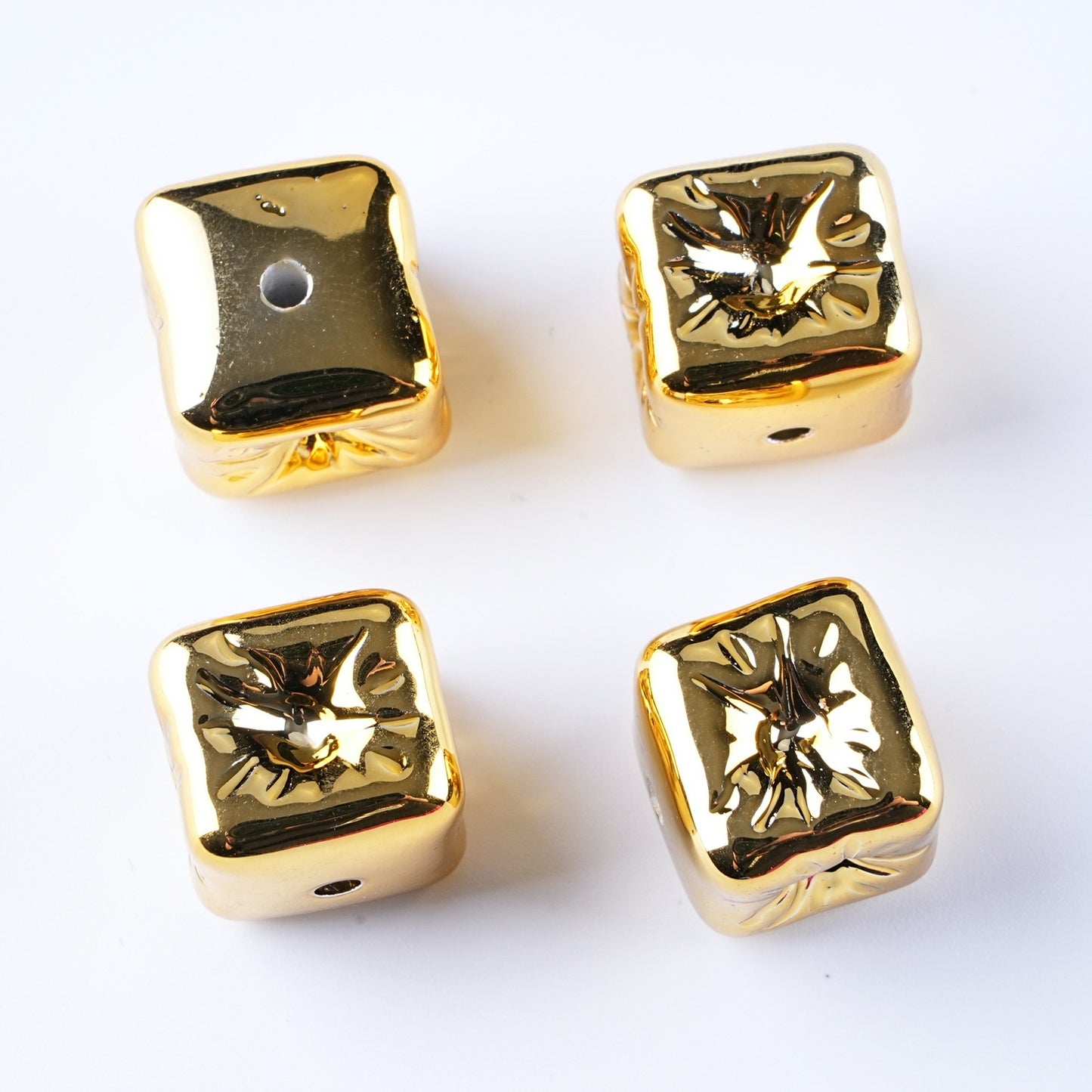 Metallic Balloon Concave Square Acrylic Beads 14mm Glossy 50pcs 7