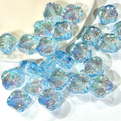 Shimmer Clover Resin Beads 12mm Iridescent Sparkle 10pcs 14