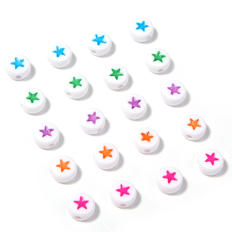 Colored Five-Pointed Flat Acrylic Beads 7mm Glossy Mixed 100pcs 3