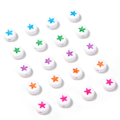Colored Five-Pointed Flat Acrylic Beads 7mm Glossy Mixed 100pcs 3