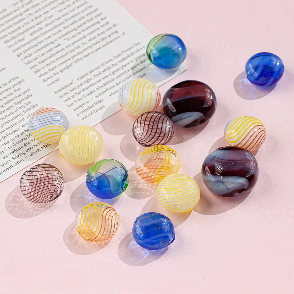 Antique Flat Blown Glass Beads 15-20mm Colorful Swirls 4pcs