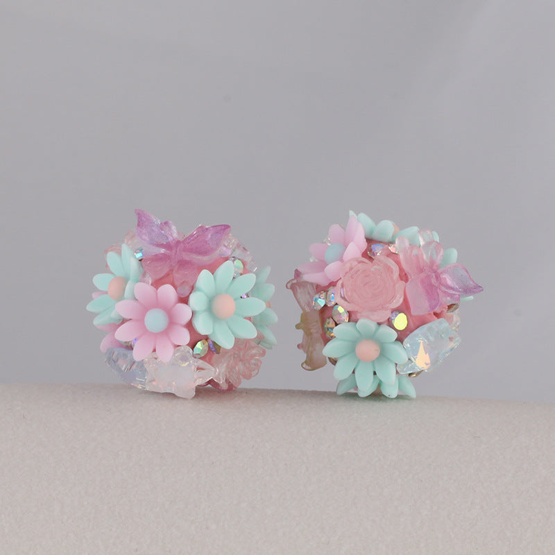 Flower Cluster Clay Beads 19mm Camellia Butterfly Bubblegum 6pcs 8