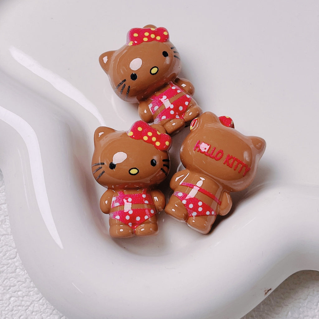 3D Painted Acrylic Beads 26mm Sun Kissed Hello KT Character 5pcs 4