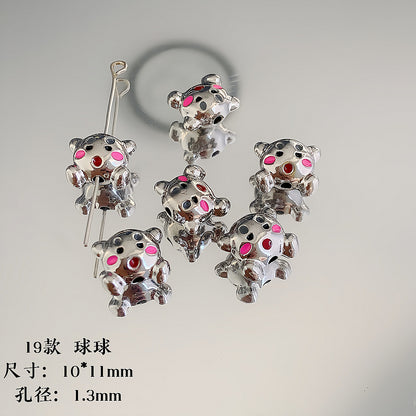 Cartoon Metal Beads Silver Pink Tone Playful Enamel 10pcs 19