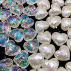 Pearl Faceted Heart Acrylic Beads 19mm Iridescent Plating 20pcs