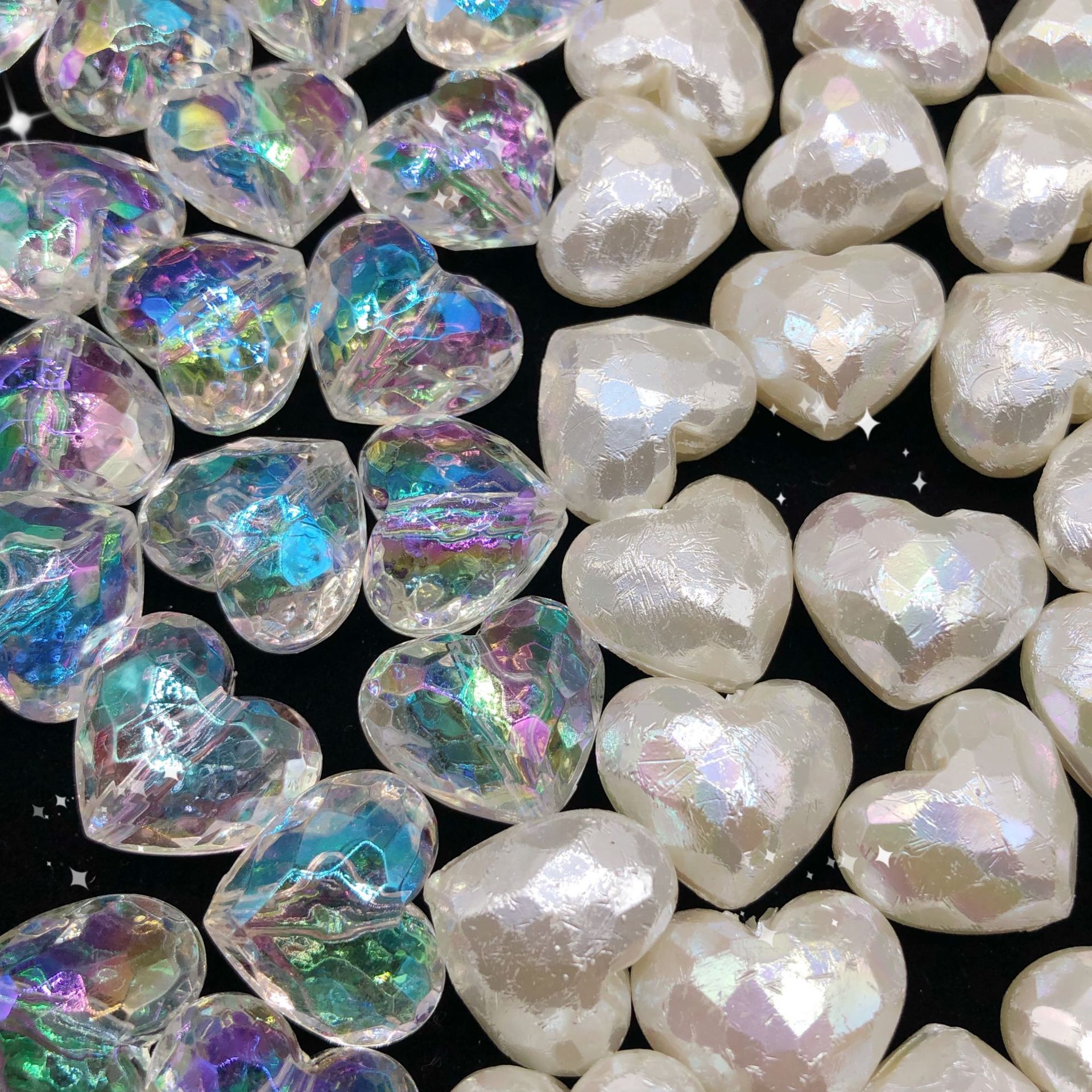 Pearl Faceted Heart Acrylic Beads 19mm Iridescent Plating 20pcs