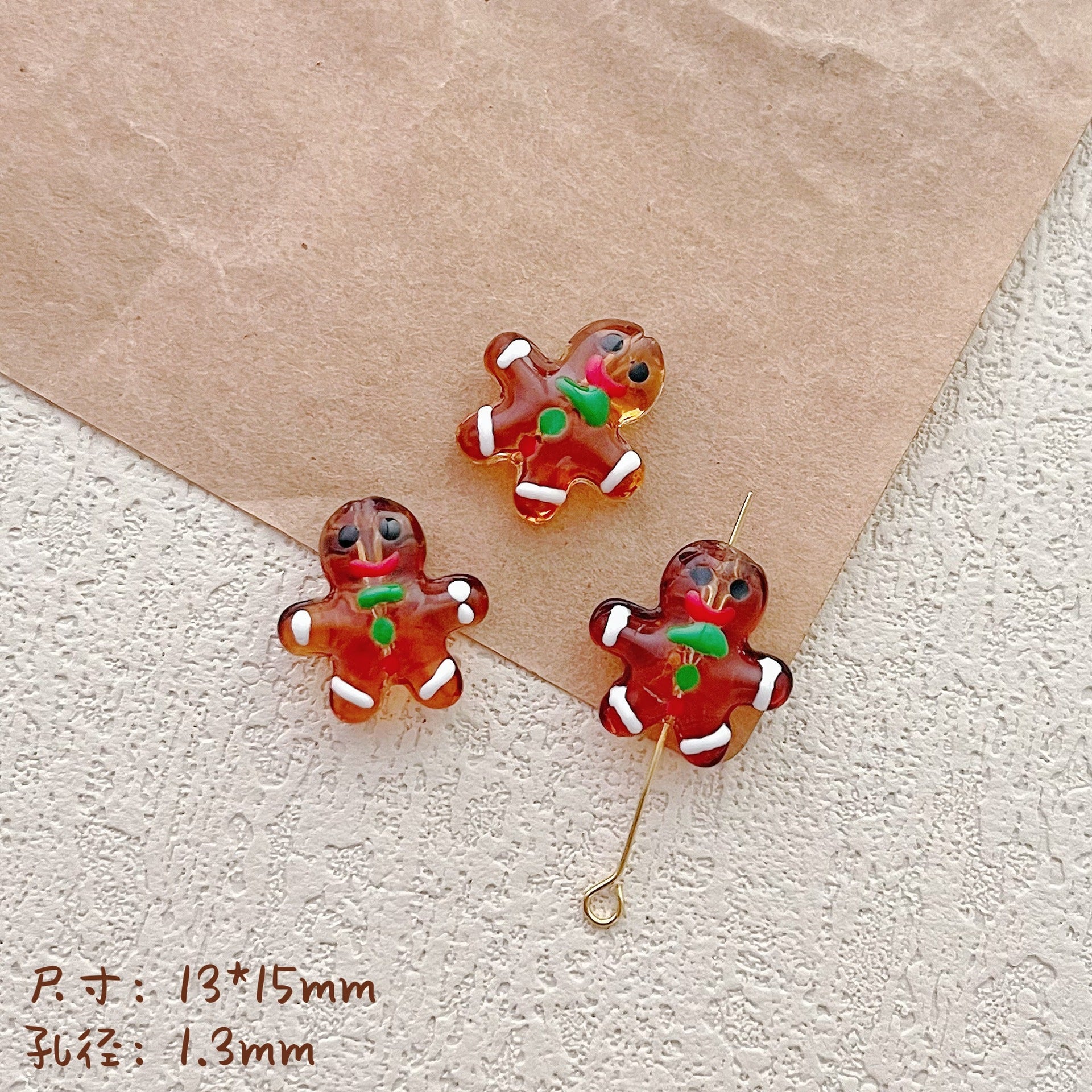 Hand Painted Gingerbread Man Glass Beads 13x15mm Enamel Christmas 1pc 11