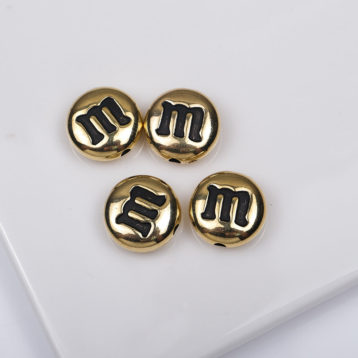 Plating Acrylic Beads 14mm Glossy Gold Silver Metallic M&M Style 100pcs 3
