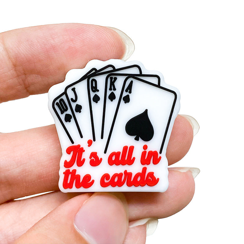 Silicone Focal Beads Poker Cards Red Script Black Spades 20pcs 5