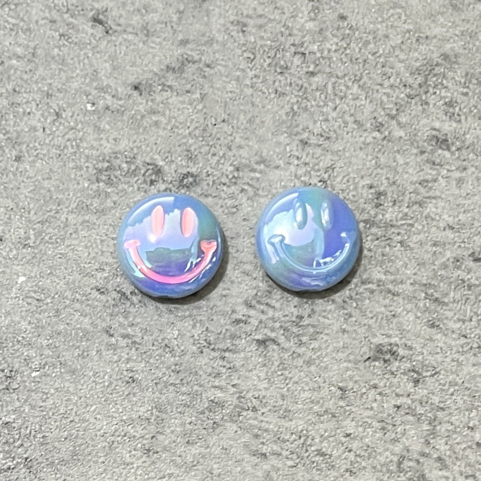 UV Plating Flat Round Acrylic Beads 15mm Glossy Smiley Face 1pc 14