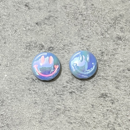 UV Plating Flat Round Acrylic Beads 15mm Glossy Smiley Face 1pc 14