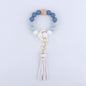 Silicone Beaded Wristlet Keychain with Wooden Beads and Leather Tassel 8cm 11