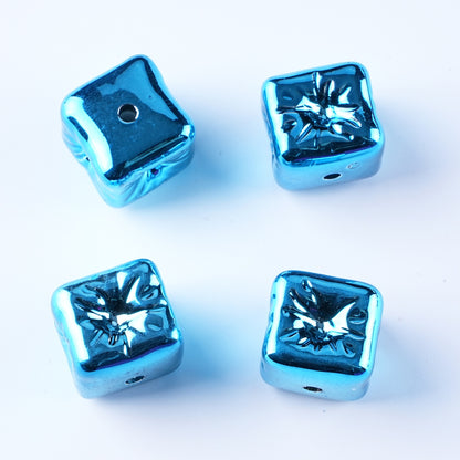 Metallic Balloon Concave Square Acrylic Beads 14mm Glossy 50pcs 12