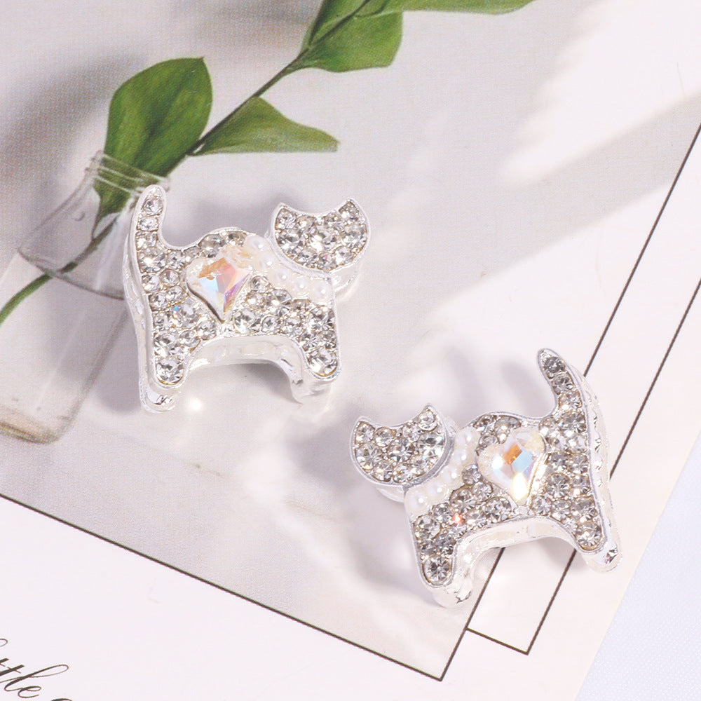 Double-Sided Cat Rhinestone Beads 22mm Full Pave Alloy 3pcs 11