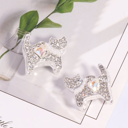 Double-Sided Cat Rhinestone Beads 22mm Full Pave Alloy 3pcs 11