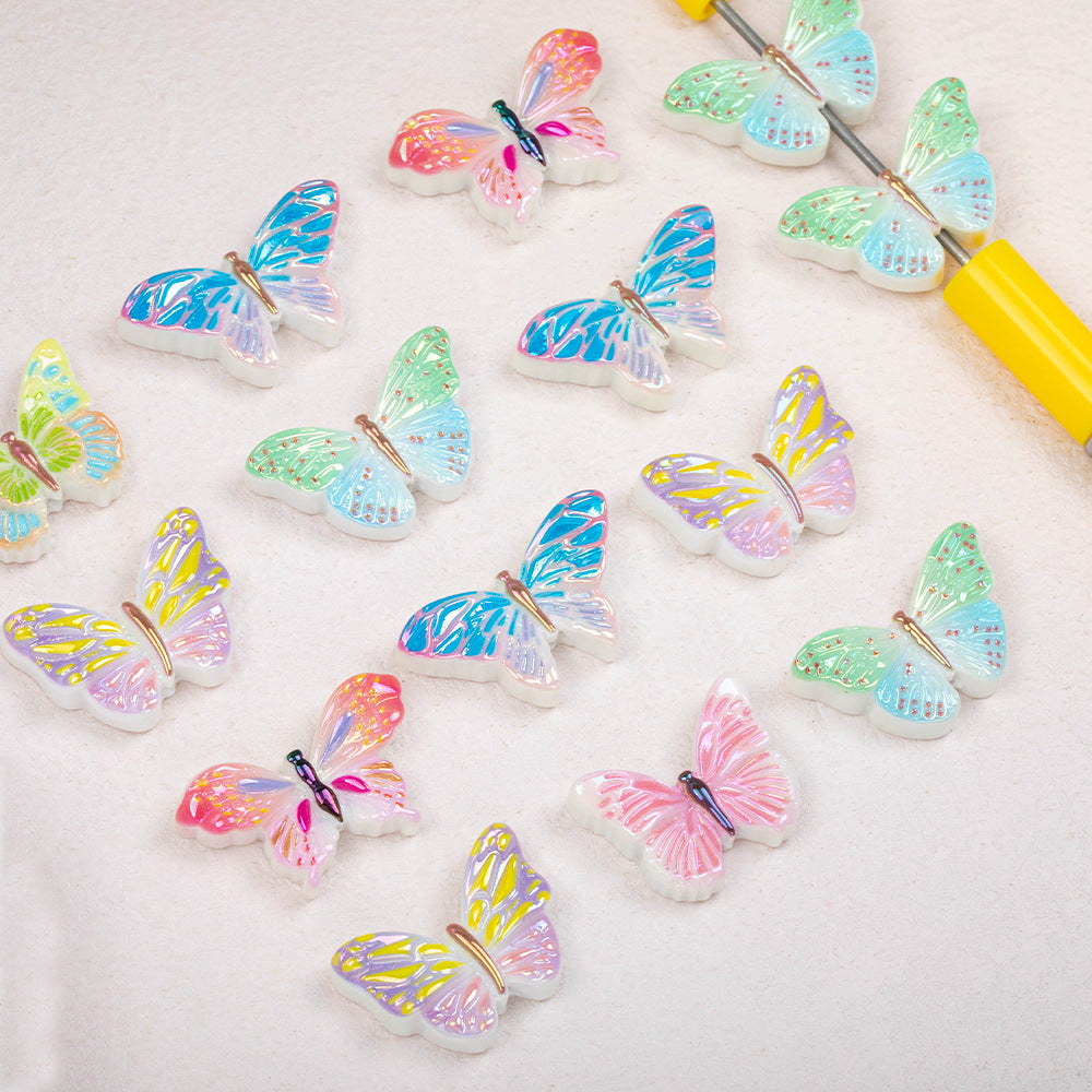 Glossy Polka Dotted Butterfly Resin Beads 30mm Pastel Colors 50pcs