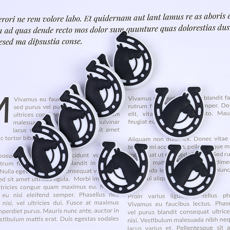 Silicone Focal Beads Horse Horseshoe Shape Black and Brown 20pcs 3