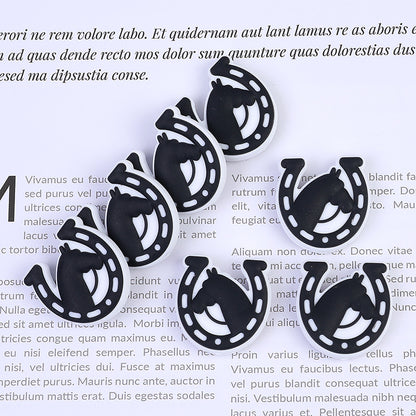 Silicone Focal Beads Horse Horseshoe Shape Black and Brown 20pcs 3