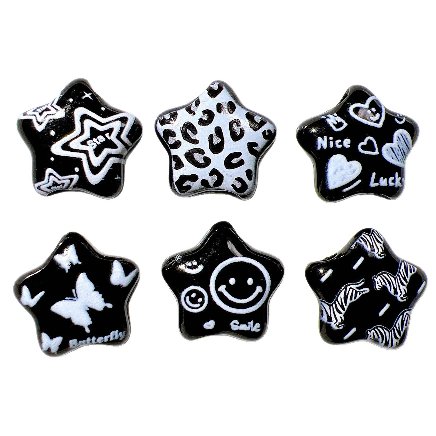 Embossed Star Acrylic Beads 26mm Black and White Tone 10pcs 5