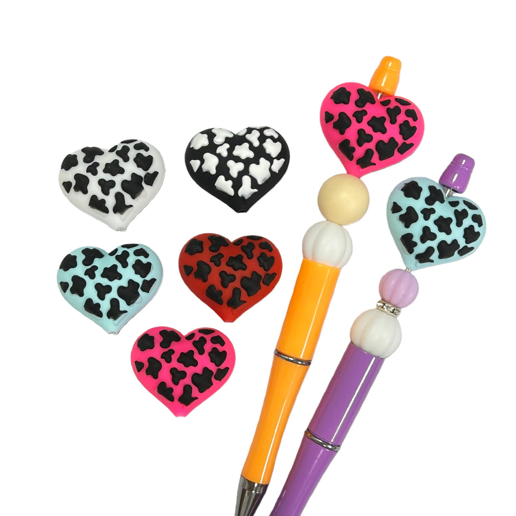 Silicone 3D Focal Beads Love Leopard Raised Heart Pattern 20pcs