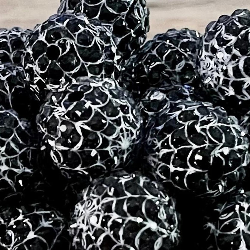 Printed Bubblegum Beads 20mm Halloween Spider Web Black White 5pcs