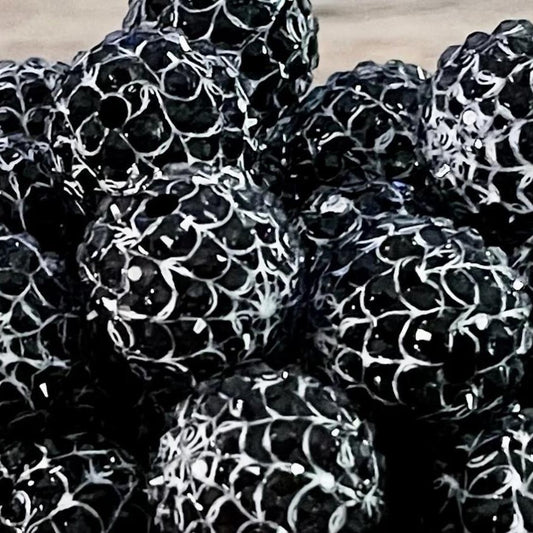 Printed Bubblegum Beads 20mm Halloween Spider Web Black White 5pcs