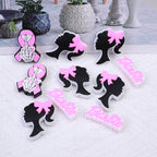 Silicone Focal Beads Barbie Pink Ponytail Circle Badge 20pcs 5