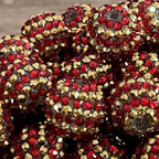 Rhinestone Bubblegum Beads 16-22mm Christmas Red Gold Striped Resin 5pcs