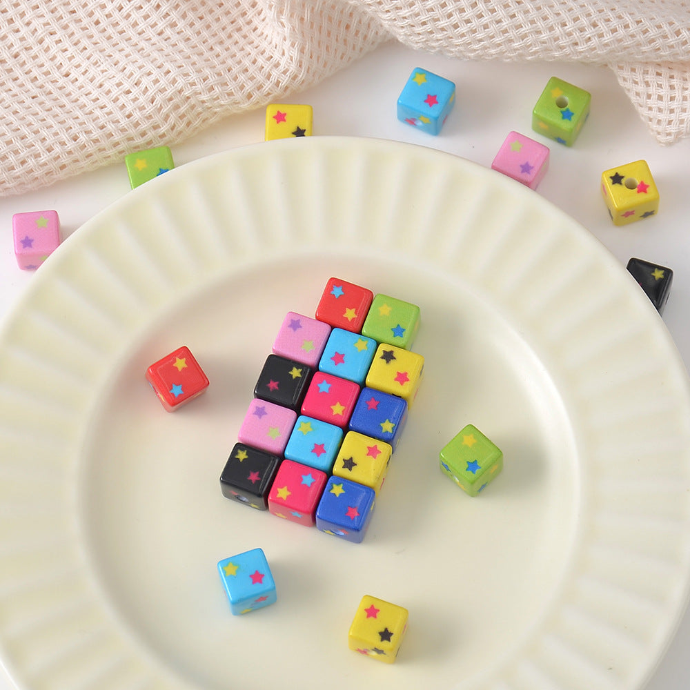 Star Acrylic Square Beads 10mm Colorful Tiny 10pcs