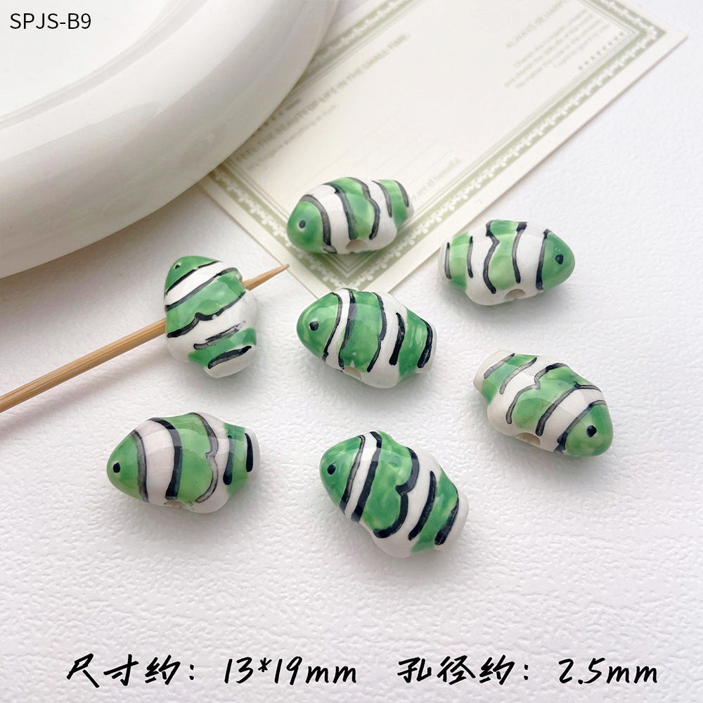 Hand Painted Fish Ceramic Beads 13x19mm Glazed Clownfish 1pc 16