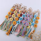 Handmade Woven Flower Keychain Cotton Polyester Gold Clasp 2