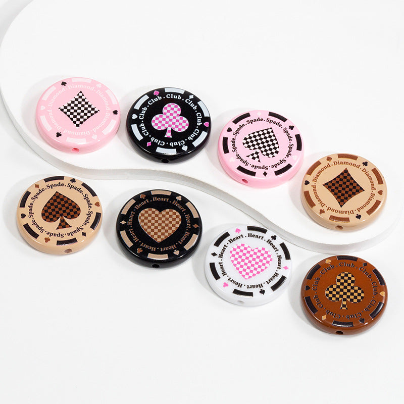 Flat Acrylic Beads 31mm Texas Chip Card Suits Printed 10pcs 4
