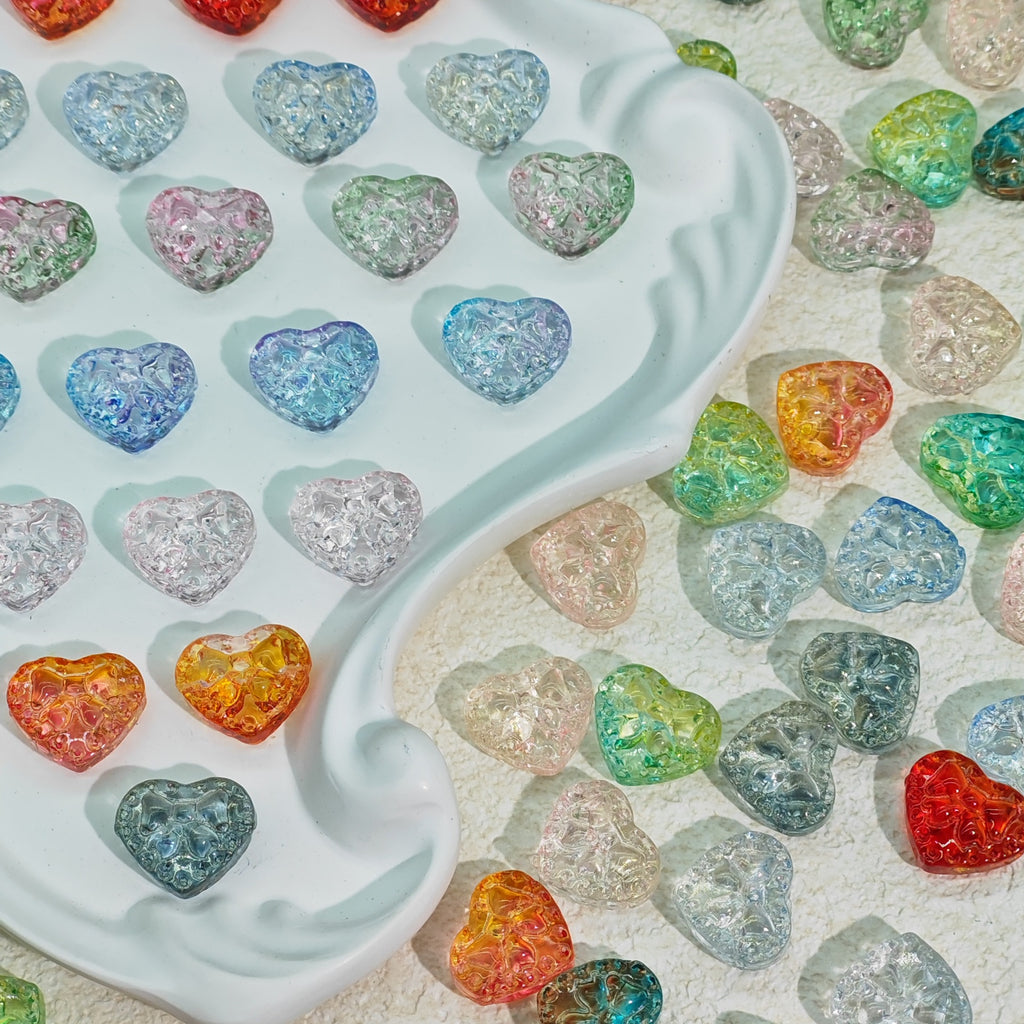Transparent Bow Pattern Heart Glass Beads 14x16x7mm 25pcs 2