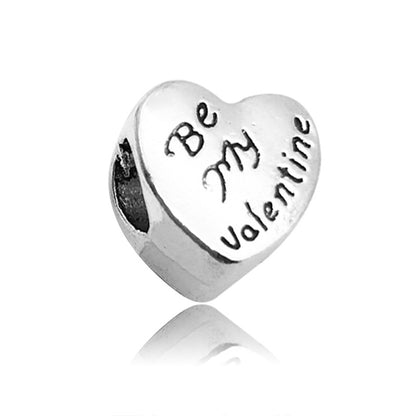 Heart Metal Beads Large Hole Metallic Silver Tone 30pcs 12