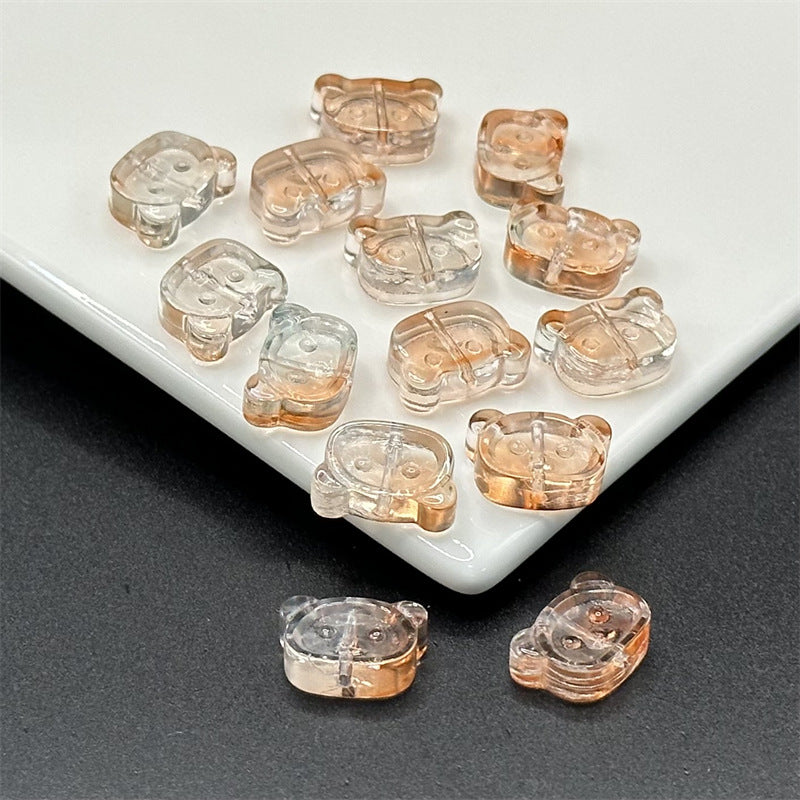 Bear Shape Transparent Glass Beads 14mm Colorful Mix 100pcs 15