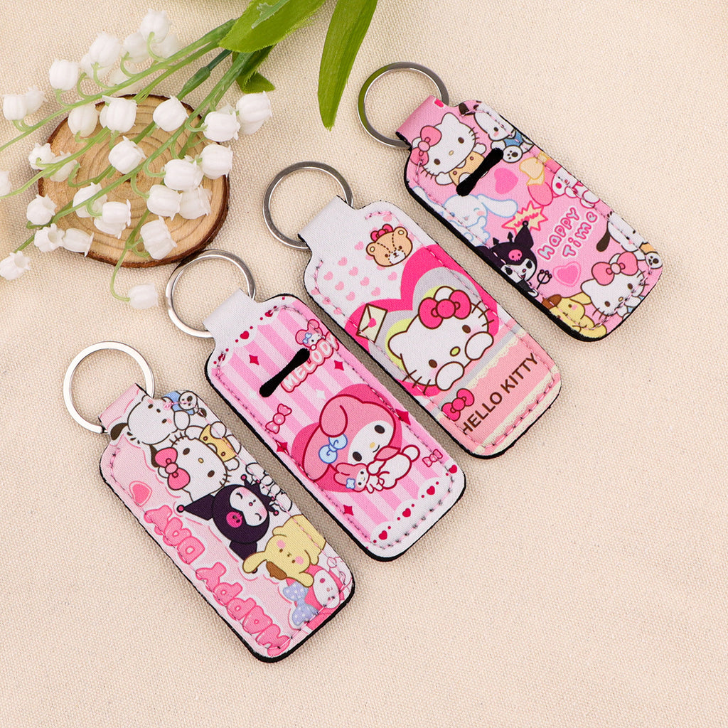 Neoprene Chapstick Holder Keychain Sanri Pattern Kawaii Animal 3pcs 3