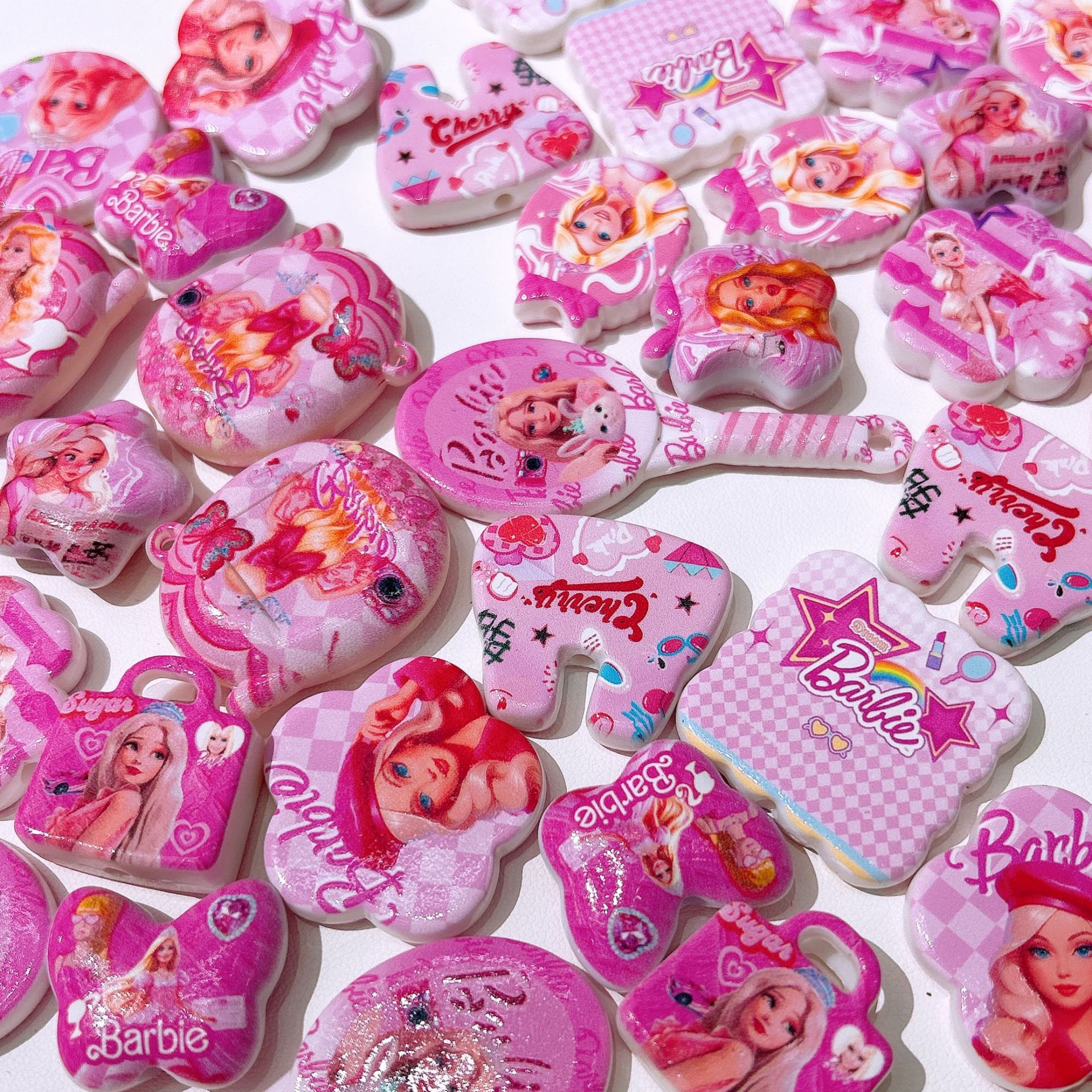 Flat Sassy Barbie Acrylic Beads Mixed Colors 50pcs 5