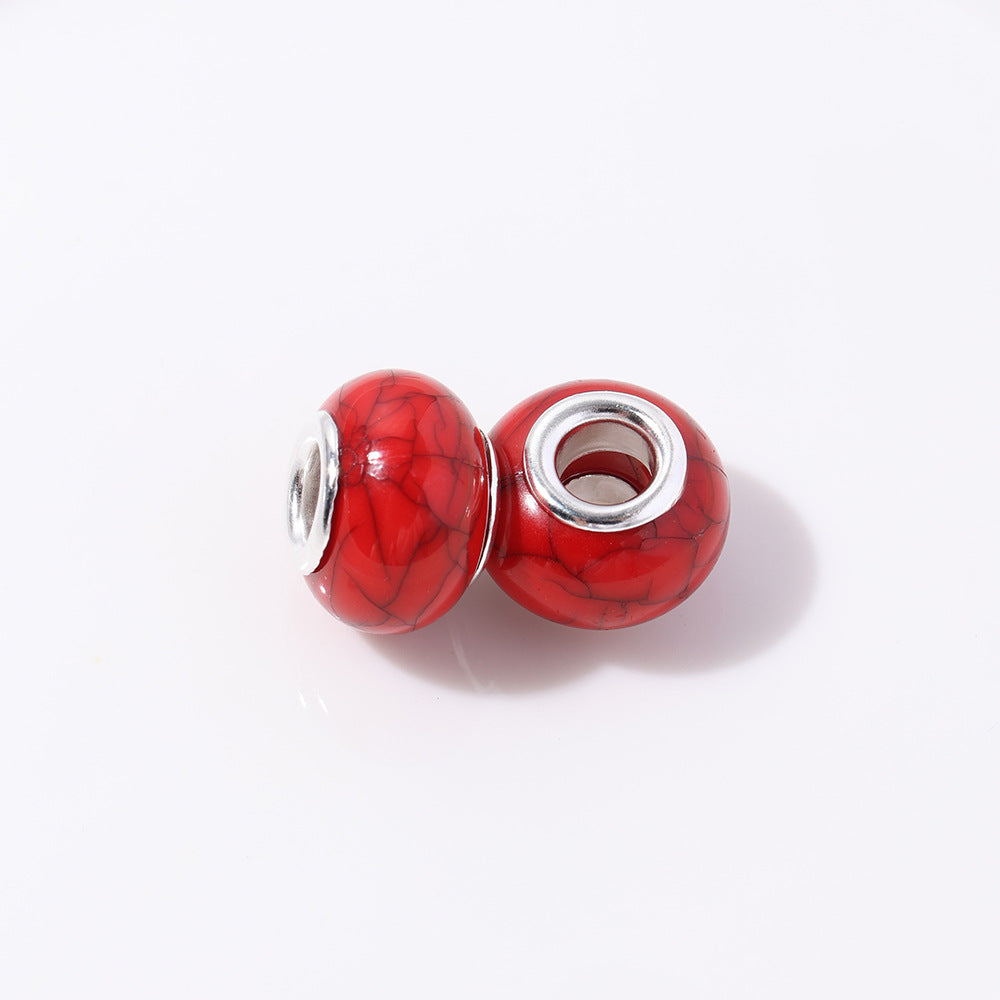 Resin Round Spacer Beads 14mm Imitation Turquoise Pattern 100pcs 9