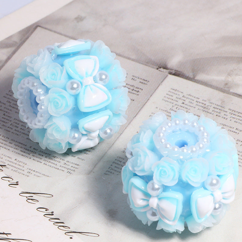 Floral Bubblegum Beads 20mm Bow Rose Cluster Polymer Clay 5pcs 9