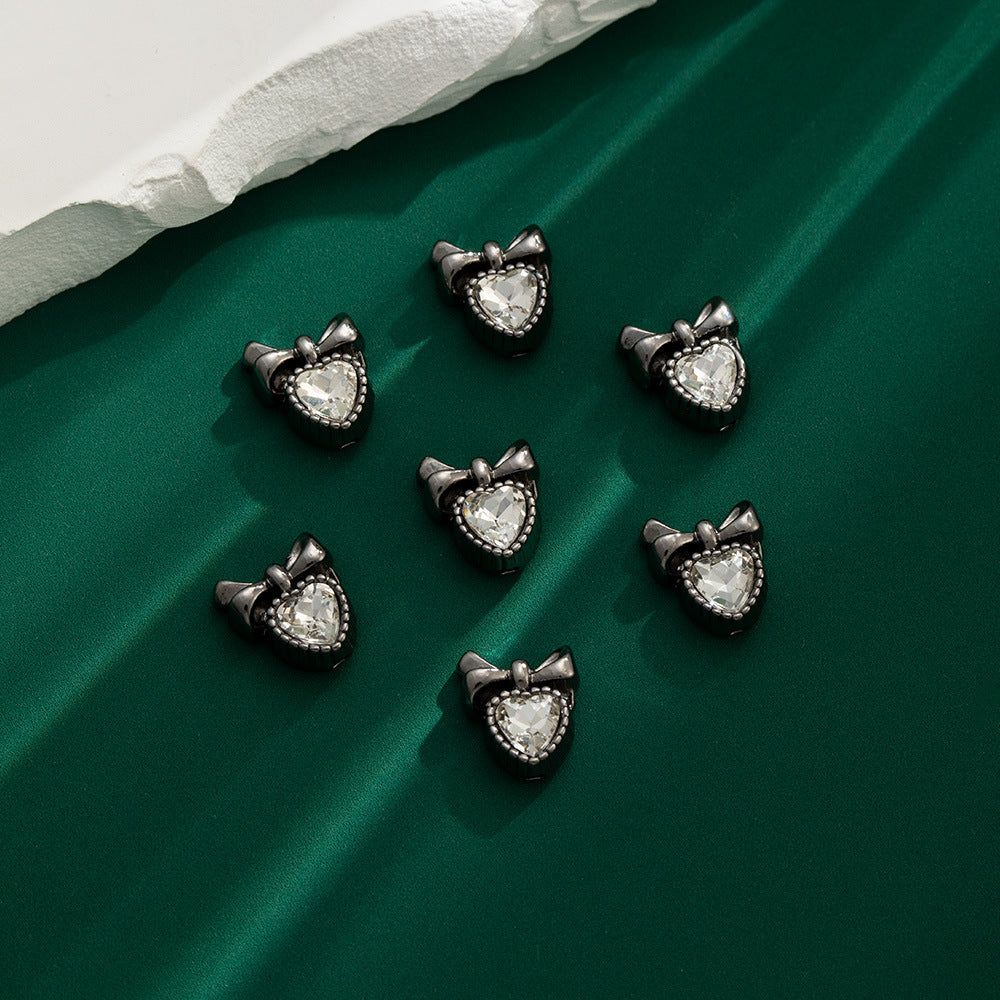 Heart Bow Metal Beads 13mm Rhinestone Accent 10pcs 12