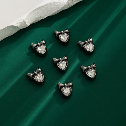 Heart Bow Metal Beads 13mm Rhinestone Accent 10pcs 12