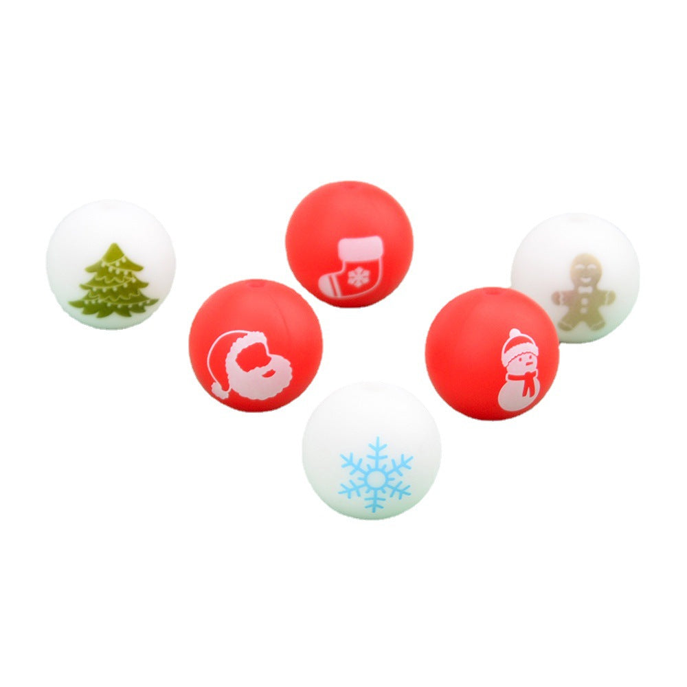 15mm Printed Christmas Silicone Beads Festive Holiday Designs 50pcs 4
