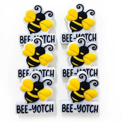 Silicone Focal Beads Bee BEE-YOTCH Script Bold Yellow Black 20pcs 3