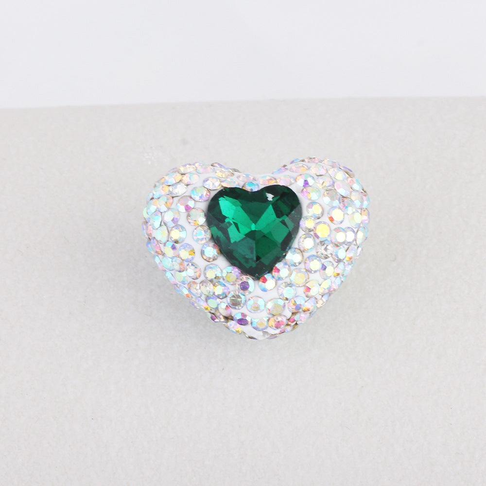 Rhinestone Heart Clay Beads 24mm White Sparkling Center 6pcs 11