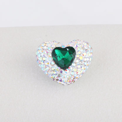 Rhinestone Heart Clay Beads 24mm White Sparkling Center 6pcs 11