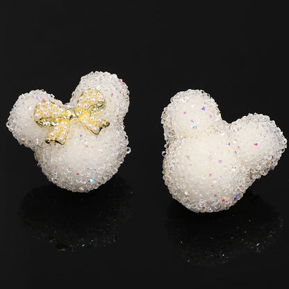 Bow Mickey Head Rhinestone Beads 29mm Pearl Bow 5pcs 12