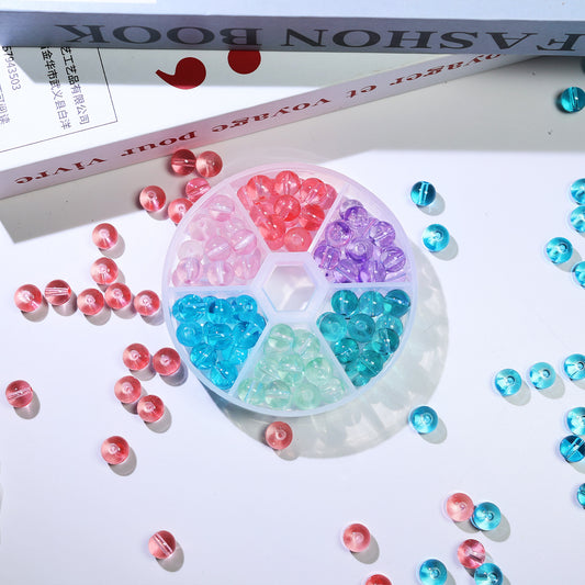 Transparent Round Glass Beads 8mm Monochrome Mixed Colors 100pcs