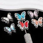 Butterfly Metal Beads 26mm Double-Sided Crystal Glass Embedded 3pcs 4